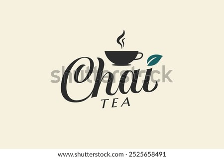 chai tea logo with a combination of a cup of tea and beautiful lettering in vintage style. It's great for cafes, restaurants, food trucks, etc.
