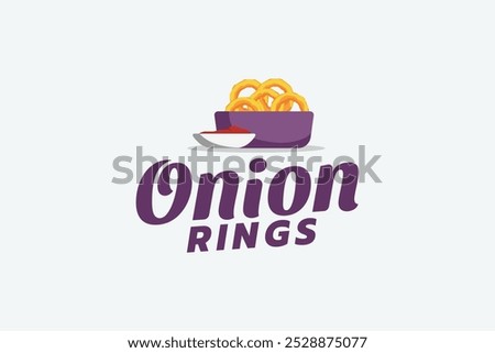 onion rings logo with onion rings dish with sauce. It's good for restaurant, cafe, food truck, etc.