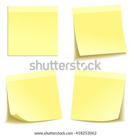 Yellow stick note isolated on white background, Eps 10 vector file.