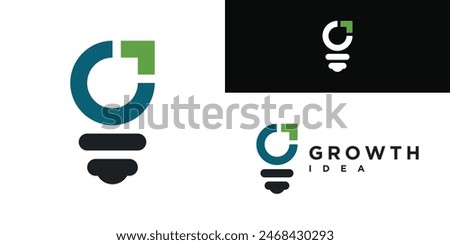 Modern growth logo idea design. Abstract arrow shapes logo design in letter G and light bulb vector. Premium Vector
