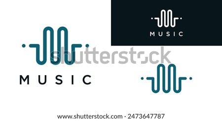 Letter M with pulse music player element. Audio wave logo design. Premium Vector