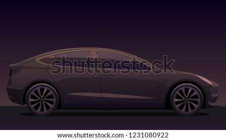 Car side at night. Detailed vector illustration.