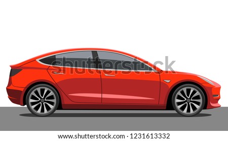 Car side in red color detailed vector illustration.