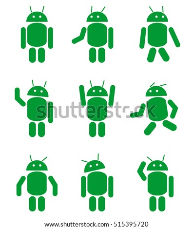 Fun green robot icon set