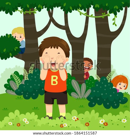 Vector illustration cartoon of children playing hide and seek in the park.