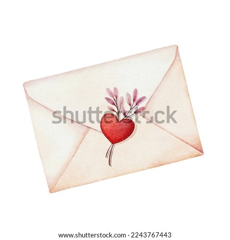 Yellow envelope with red heart. Love letter for Valentines day.