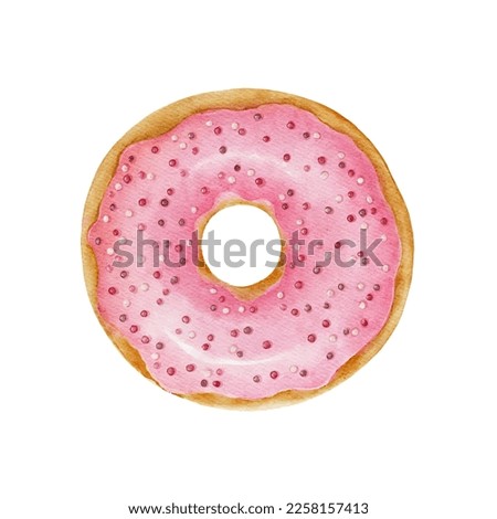Watercolor donut with colorful sprinkles. Valentines day concept