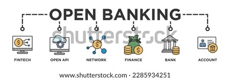 Open banking banner web icon vector illustration concept for financial technology with an icon of the fintech, coding, open API, finance, banking, network, and account 