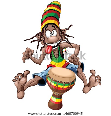 Rasta Bongo Musician funny cool cartoon character vector illustration
