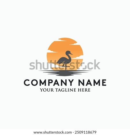 Flamingo sunset logo design vector