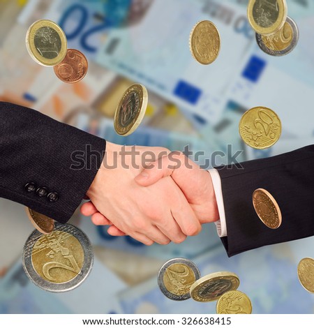 Two businessman hand grip on euro money background