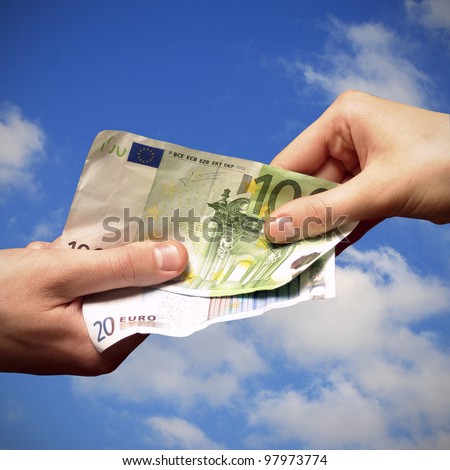 Salary by euro on the sky background