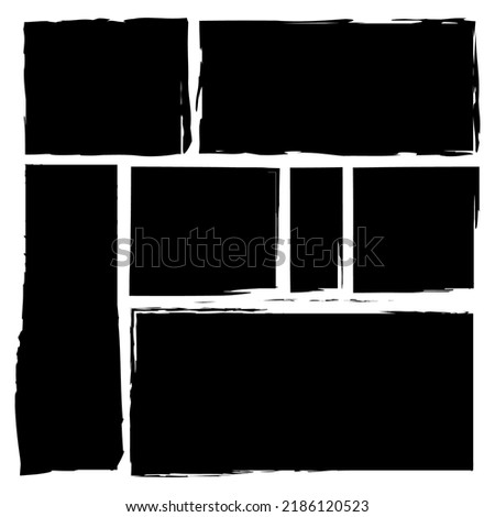 black brush rectangles. Grunge texture. Ink paint brush stain. Edge frame. Vector illustration. Stock image. 