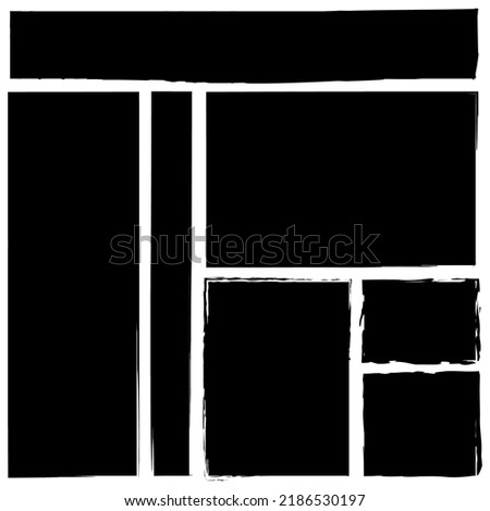 black brush rectangles. Grunge texture. Ink paint brush stain. Edge frame. Vector illustration. Stock image. 
