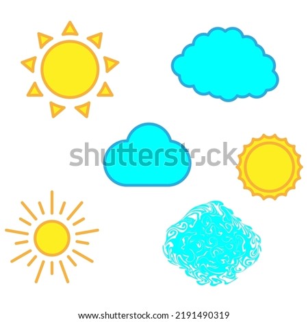 cartoon clouds sun. Hot summer. Vector illustration. Stock image. 