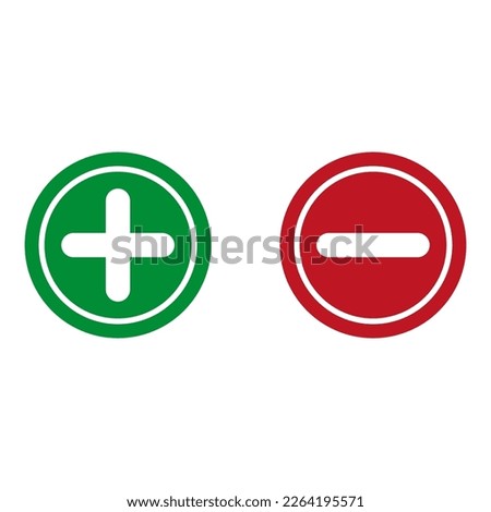 Plus and minus buttons. Green and red plus minus button. Vector illustration.