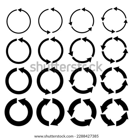 circle arrows isolated. Rotate arrow and spinning loading symbol. Circular rotation loading elements, redo process. Vector illustration.