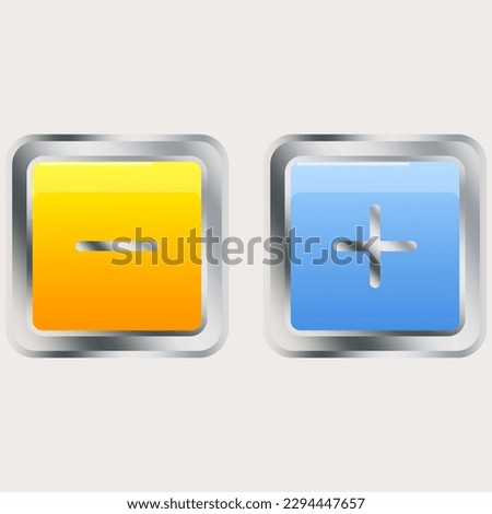 3d plus minus buttons in modern style. Cross symbol. Vector illustration.
