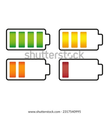 Battery charge indicator icons. color collection of charge power. Battery charge from high to low. Vector illustration.