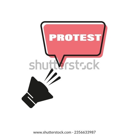 Male hand holding megaphone with protest speech bubble. Banner for business, marketing and advertising. Loudspeaker image. Vector illustration. EPS 10.