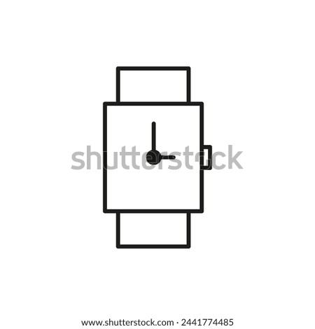 Wristwatch outline illustration. Timepiece square face. Minimalist watch design. Modern accessory graphic. Vector illustration. EPS 10.