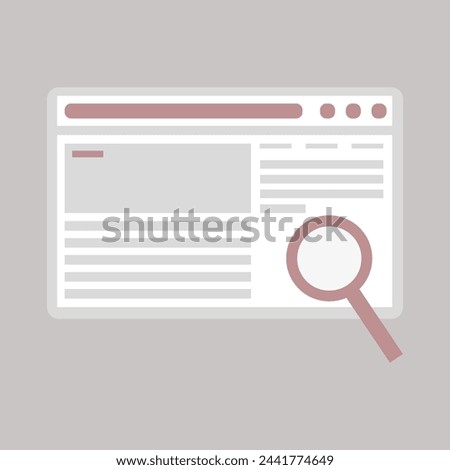 Web search concept icon. Browser window with magnifying glass. Online search symbol. Internet research graphic. Vector illustration. EPS 10.