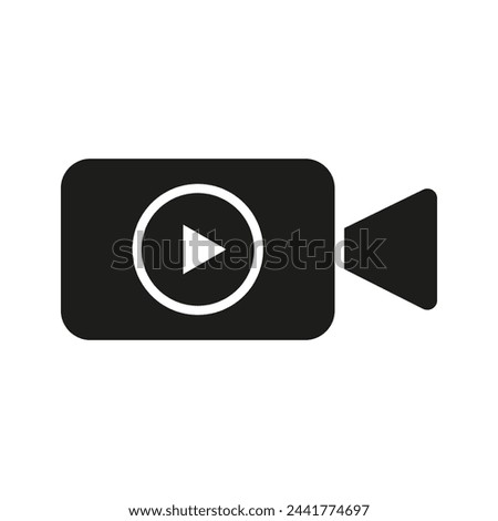 Black video camera icon with play symbol. Simple multimedia design for web and technology. Vector illustration. EPS 10.