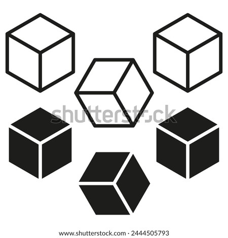 Geometric shapes set. Hexagon and cubes. Contrast outlines. Black and white. Vector illustration. EPS 10.
