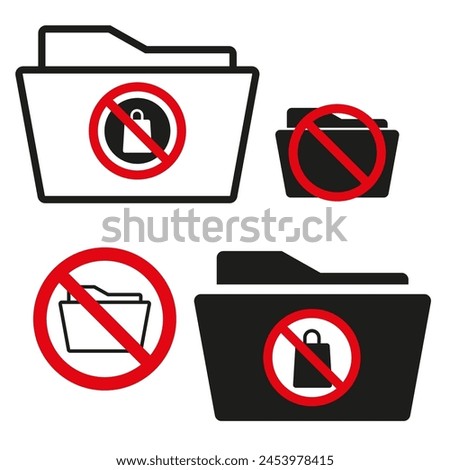 No access folder signs. Prohibited file icons. Security warning symbols. Restricted documents concept. Vector illustration. EPS 10.
