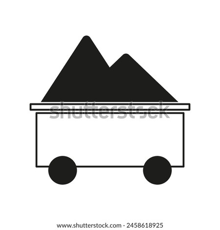 Mining cart icon. Coal or minerals extraction symbol. Vector mine trolley.