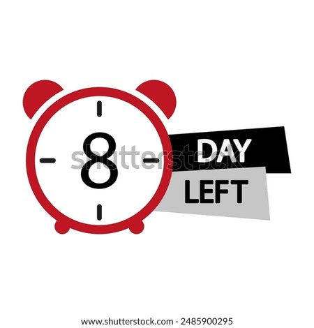 Countdown clock icon. Eight day left. Bold red design. Vector illustration.