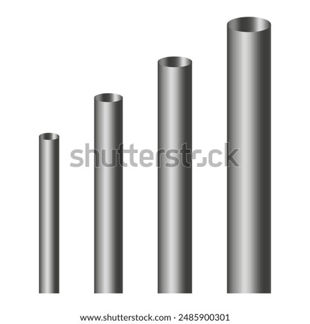 Metallic cylinder chart. Gradient silver bars. Vertical 3D tubes. Vector illustration.