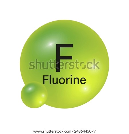 Green fluorine atom. Glossy element icon. Chemistry symbol. Vector illustration.