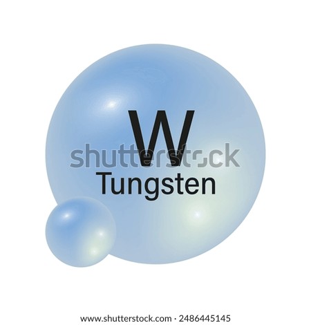 Tungsten element symbol. Shiny blue spheres. Chemical element icon. Vector illustration.