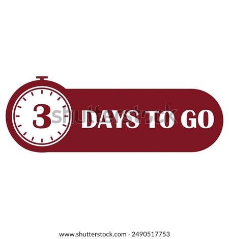 Countdown timer icon. Three days left. Bold red design. Vector time symbol.