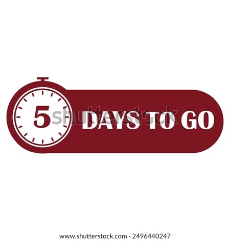 Countdown timer icon. Five days remaining. Bold red design. Vector time symbol.