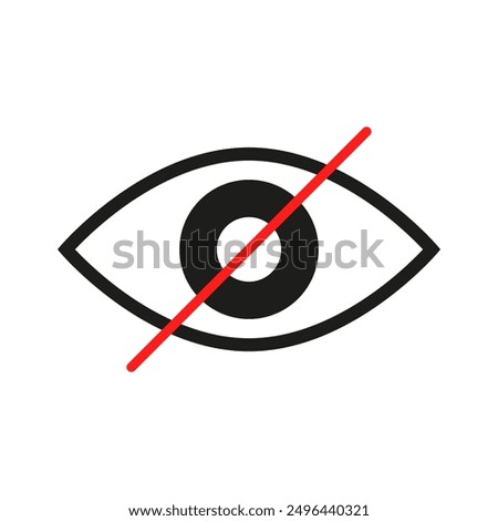 Eye with slash. Privacy protection icon. No view symbol. Vector illustration.