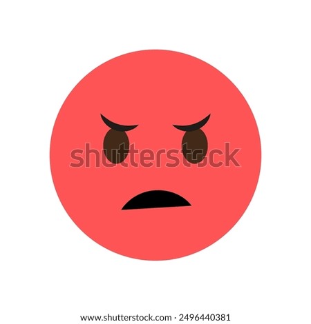 Angry face emoji. Red round emoticon. Expressive angry eyes.