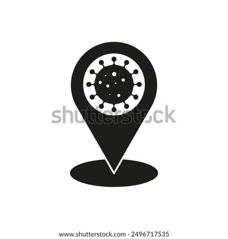 Virus location icon. Pandemic vector symbol. Black and white design. Infection map marker.