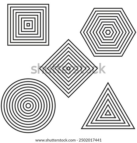 Geometric line shapes. Concentric polygons. Vector abstract forms. Repetitive pattern design.