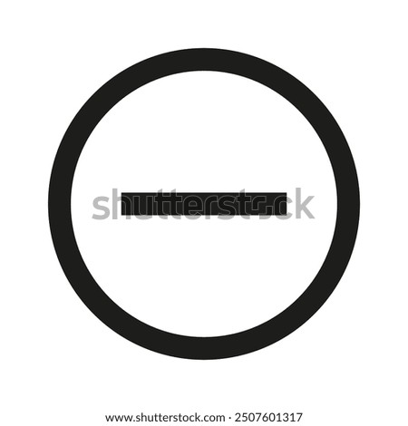 Minus symbol icon. Simple black circle outline. Geometric flat design. Minimalist negative sign.