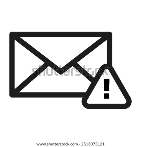 Email alert icon. Envelope with warning sign. Simple vector illustration. Black and white graphic.