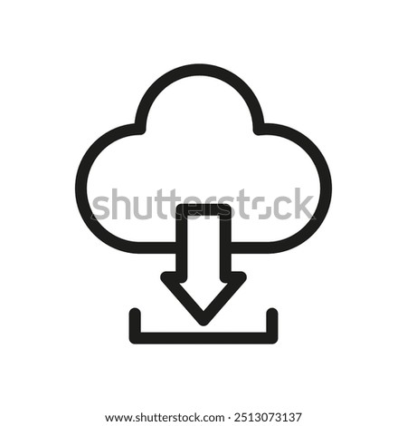 Cloud download icon. Arrow pointing down. Data transfer symbol. Vector graphic.