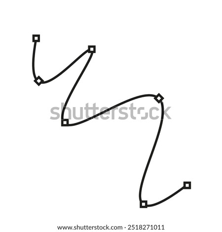 Bezier curve symbol. Control point path. Line and anchor shape. Vector design tool.