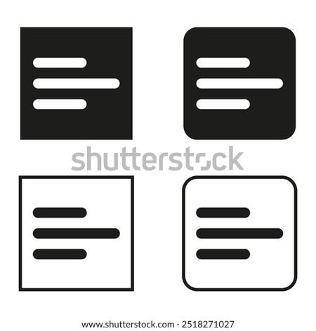 Text alignment icons. Paragraph layout design. Interface symbol set. Vector UI elements.