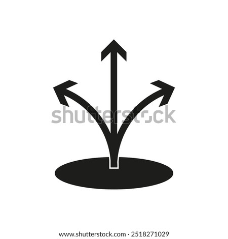 Three way arrow symbol. Multiple direction choice. Path selection concept. Vector icon.