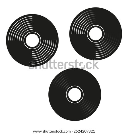 Vinyl record icon. Black circular disc. Grooved music pattern. Vector illustration.