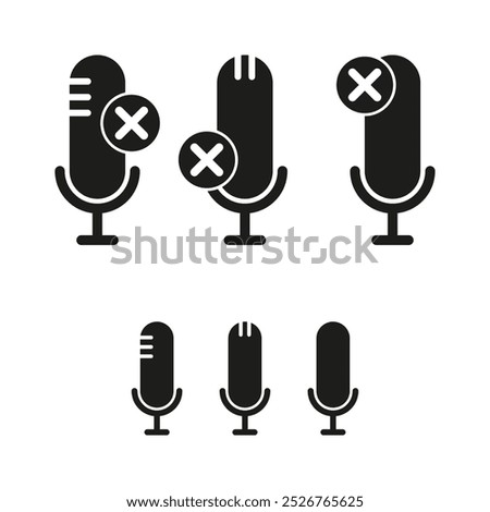 Muted microphone icon. Audio silence symbol. Mic off vector. Black mic outline.