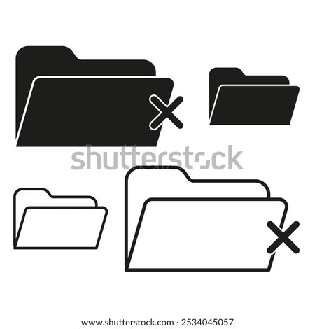 Folder delete icon. File removal symbol. Document vector icon. Black and white folders.