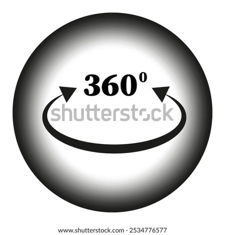 360 degree icon. Full rotation symbol. Circular arrow vector. Three sixty number focus.